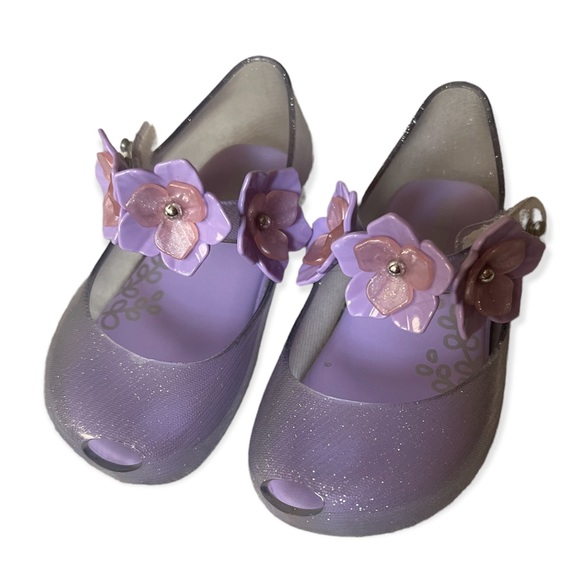 Mini Melissa purple flats with flowers on strap, sz 6 - Picture 2 of 6
